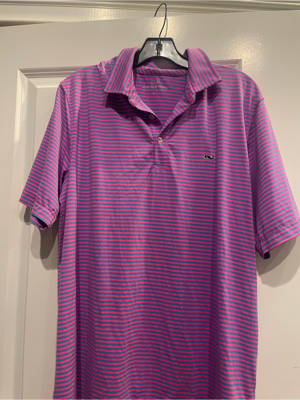 Vineyard Vines Men’s Pink and Purple Striped Polo Shirt
